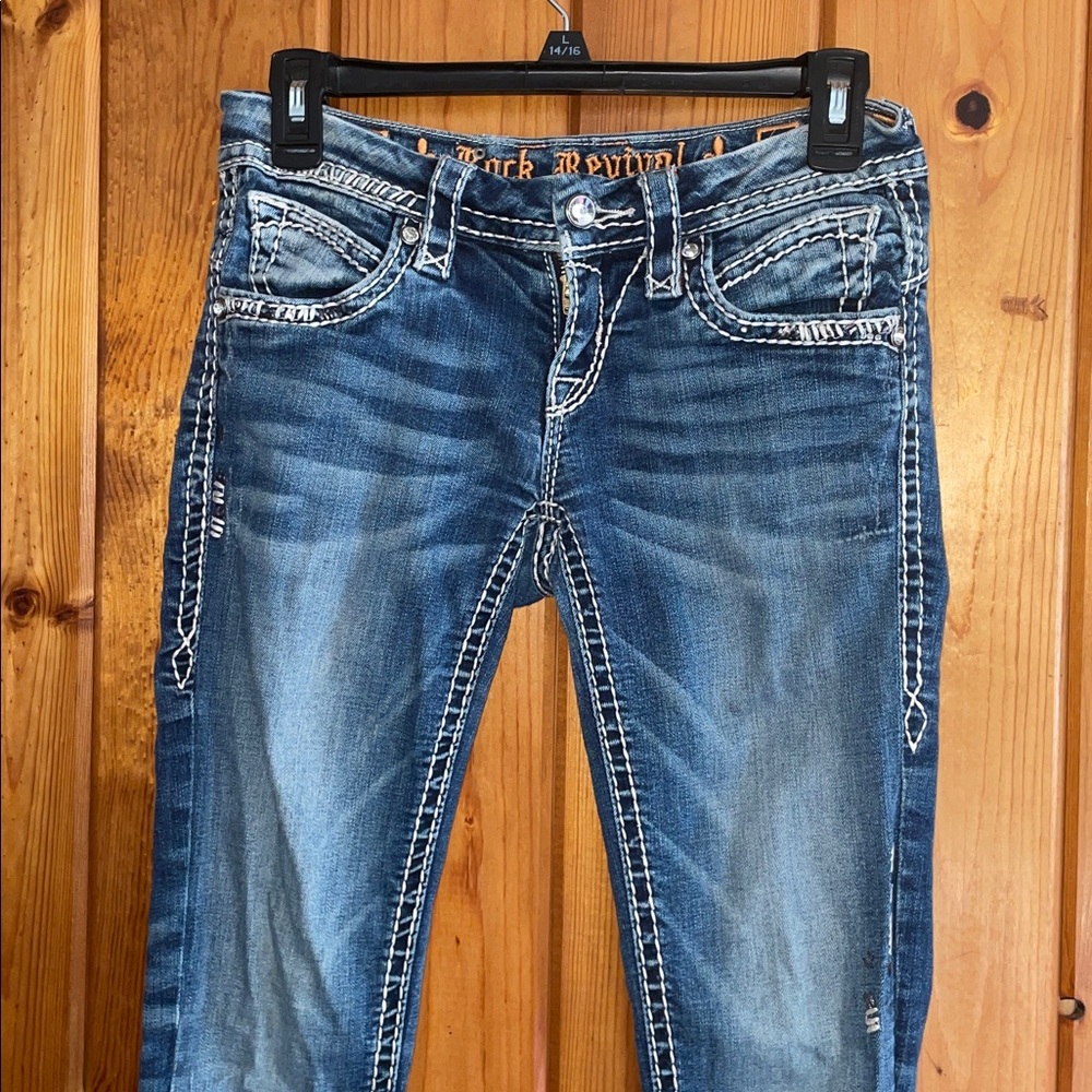 Rock Revival Blue Skinny Jeans with White Stitching may jeans size 26 women’s - Picture 3 of 11